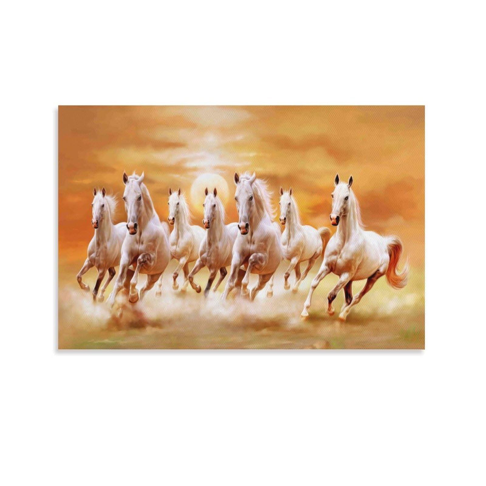 CPLVKWRQJ Seven White Horses Galloping Single Seven White Horses Run at Sunset Canvas Wall Art - Nursery Canvas Wall Hanging Space Saving Ready to Hang Decor 24x36inch(60x90cm)