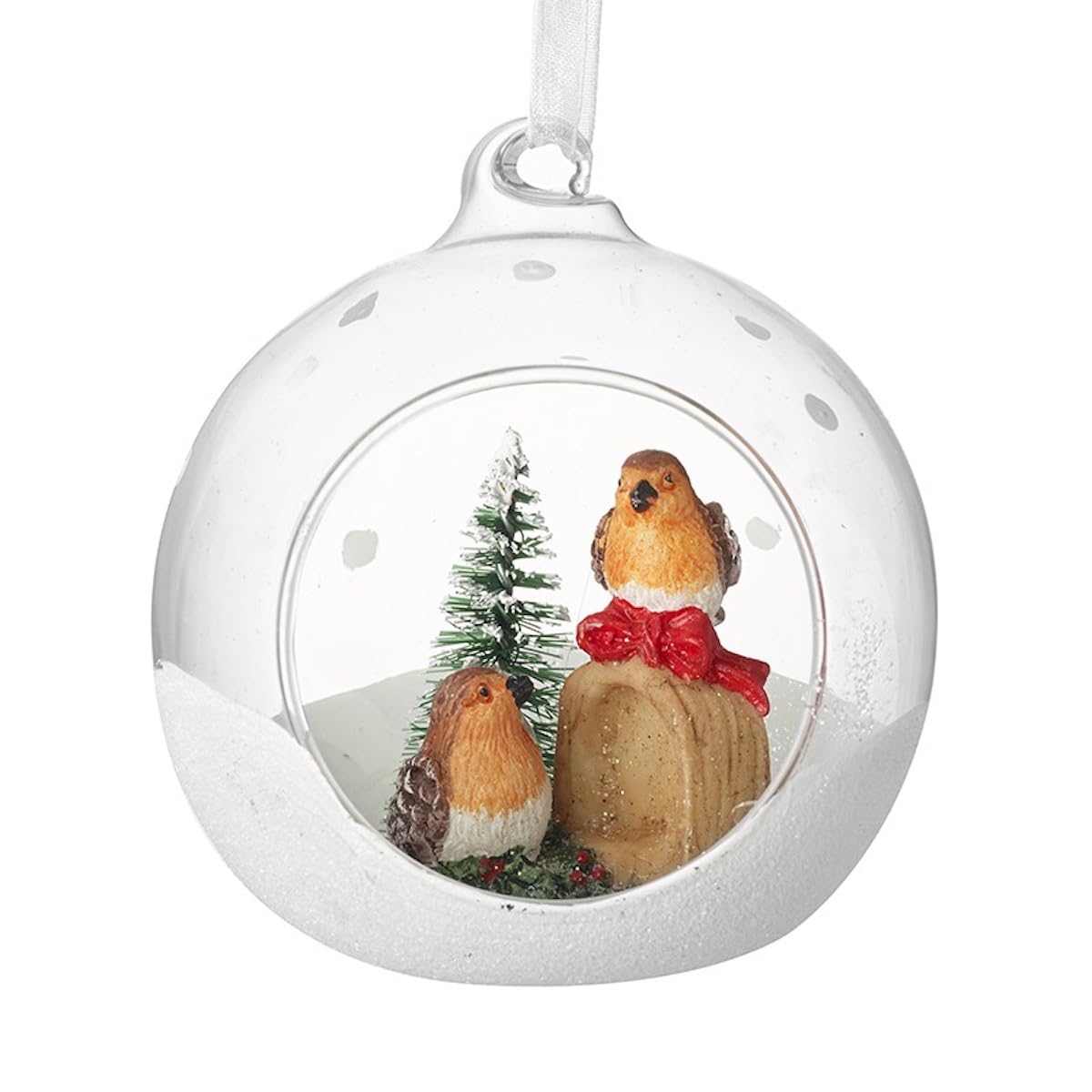 Heaven Sends Multicoloured Glass Dome Bauble With Robins Christmas Tree Decoration
