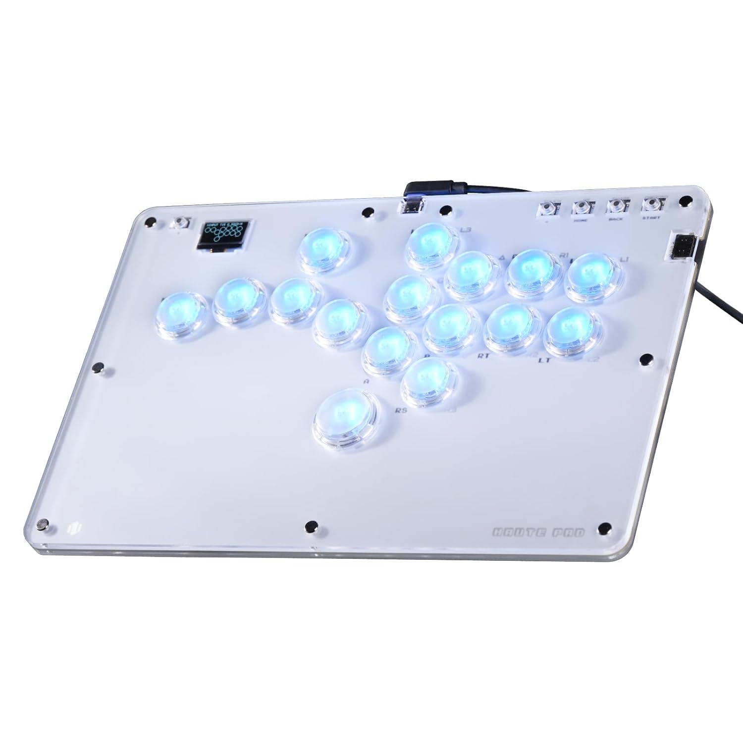 Haute42 Leverless Controller for Arcade Gaming: R16 Retro Rims Series - Thinner Size & Pinky Button(20.6mm) - 16 Keys Crystal Low-profile Switch - Custom RGB Controller for PC/Switch/PlayStation(White)