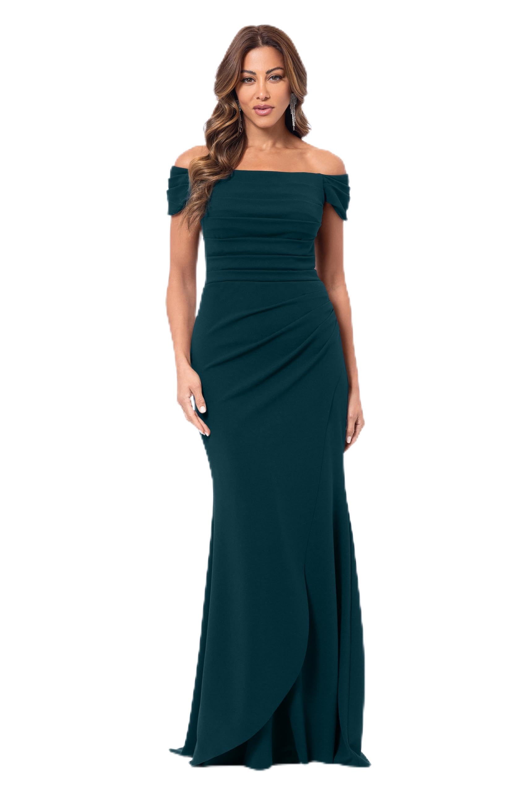 Photo 1 of Xscape Women's Off The Shoulder Ruched Floor Length Evening Gown, Pine, 8