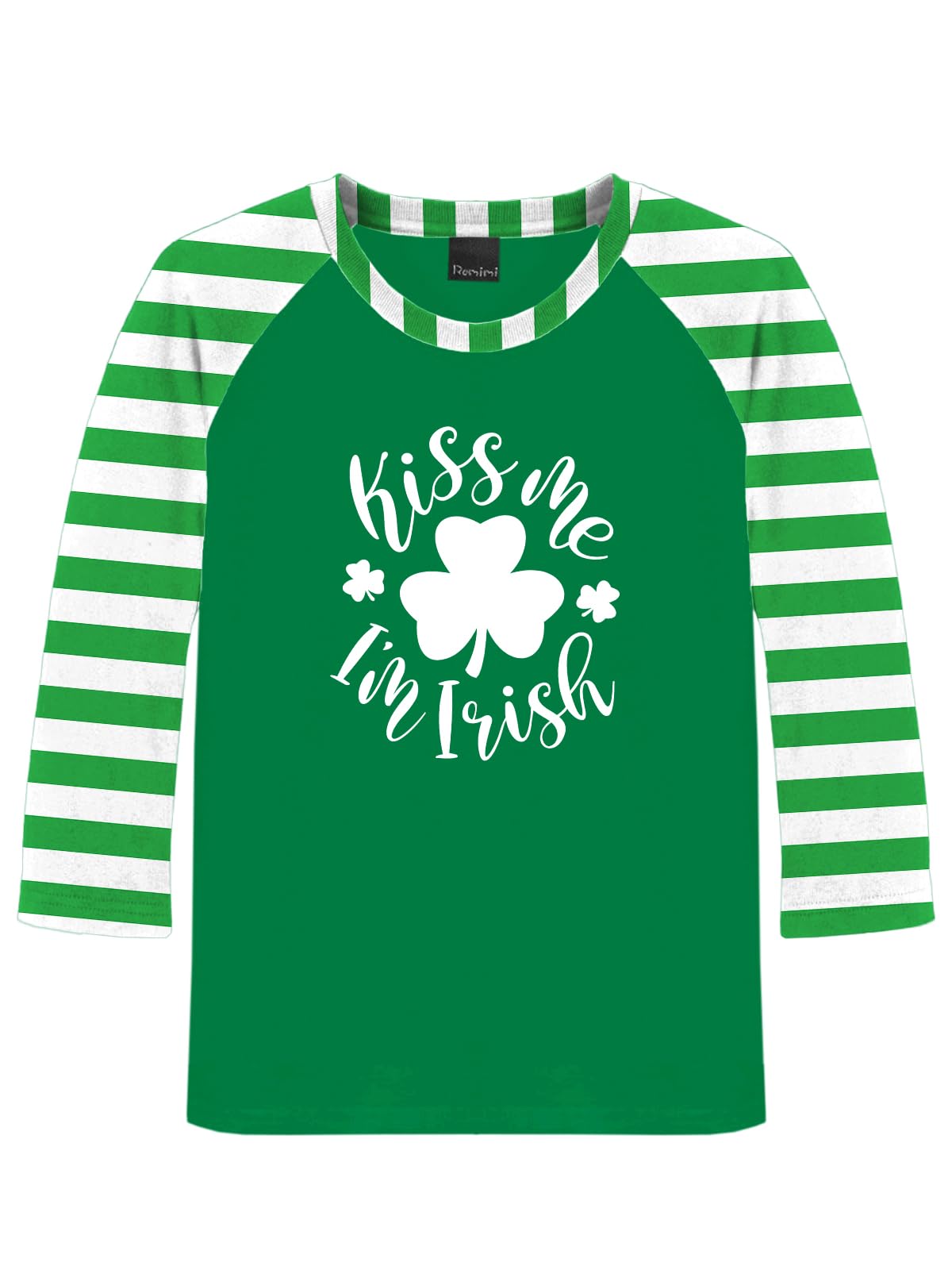 Remimi Unisex Kids St Patricks Day Shirt Irish Lucky Shamrock 3/4 Raglan Sleeve Tops 3-14 Years