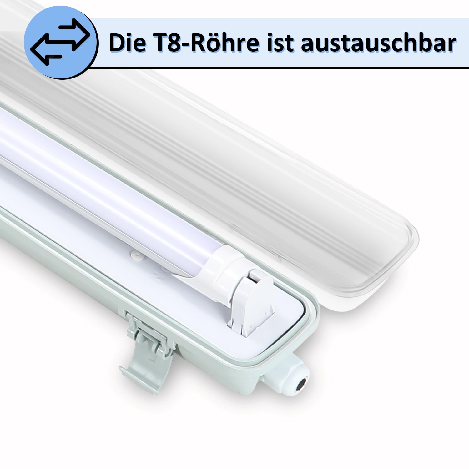 Daromigo - Lampada da soffitto a LED per ambienti umidi, 120 cm, 18 W, 1800 LM, luce bianca neutra, 4500 K, tubi T8, IP65 impermeabile, lampada per ambienti umidi, ideale per garage, cantina, ufficio