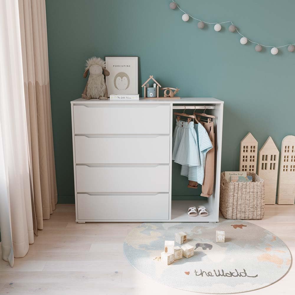 Vicco Kinderkleiderschrank Ruben, Weiß, 120 x 101.9 cm mit 4 Schubladen, geeignet zur Aufbewahrung von Kinderkleidung und Accessoires