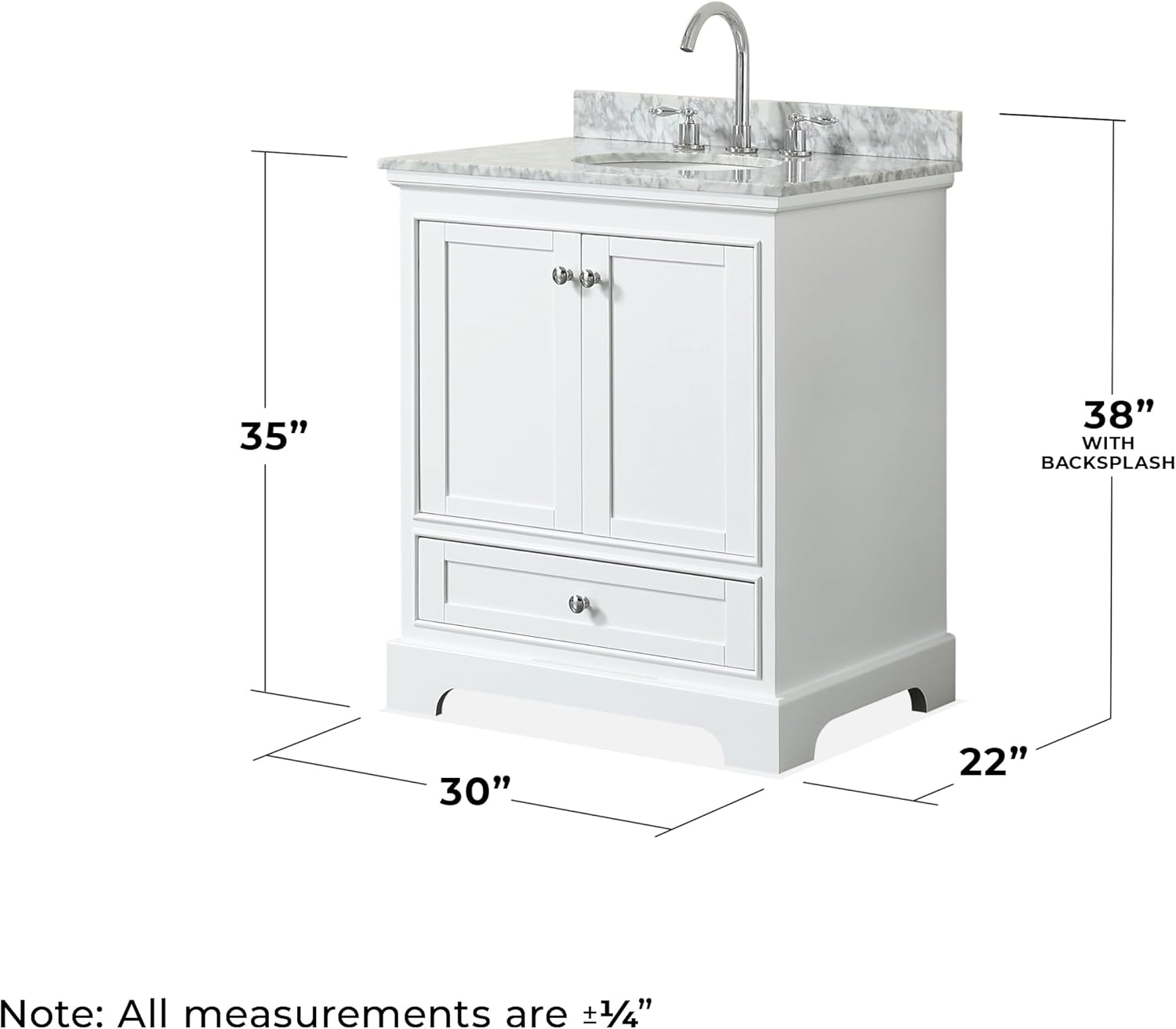Wyndham Collection Deborah 30 Inch Single Bathroom Vanity in White, White Carrara Marble Countertop, Undermount Oval Sink, and No Mirror