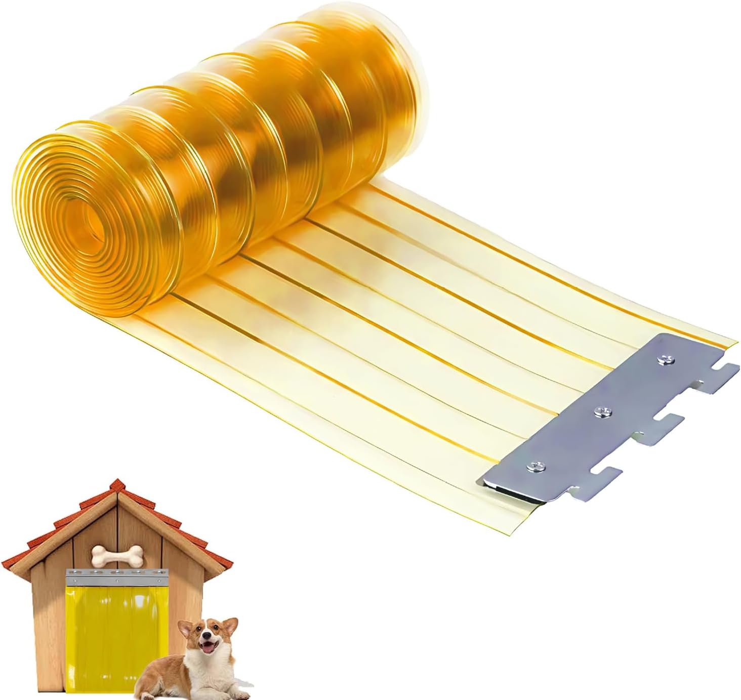 Door Curtain for Dog, Strips for Dog House 3.6 m x 20 cm, Curtain Strips for DIY Dog or Cat Door, Easy to Cut and Install (Yellow)