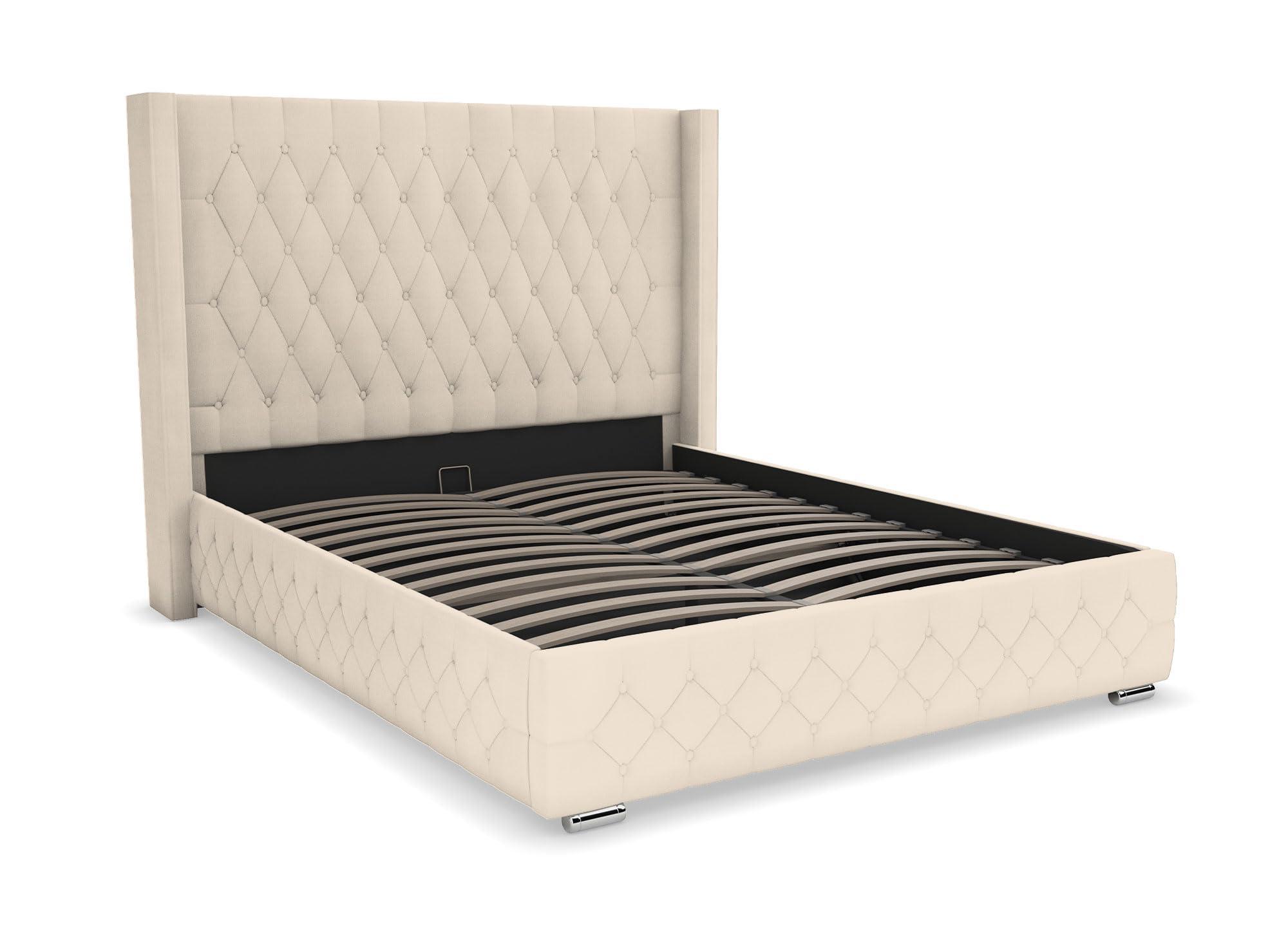 DecoInParis Lit Coffre en Velours Beige 140X190 cm Perla