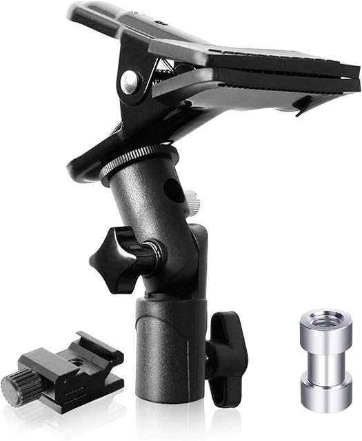 Selens Heavy Duty Clamp Clip Bracket for Flash Reflector Umbrella with 1/4" 3/8" Screw Stud Adapter Holder Mount Light Stand Photo Studio Speedlite Speedlight LED Backdrop Photography Equipment