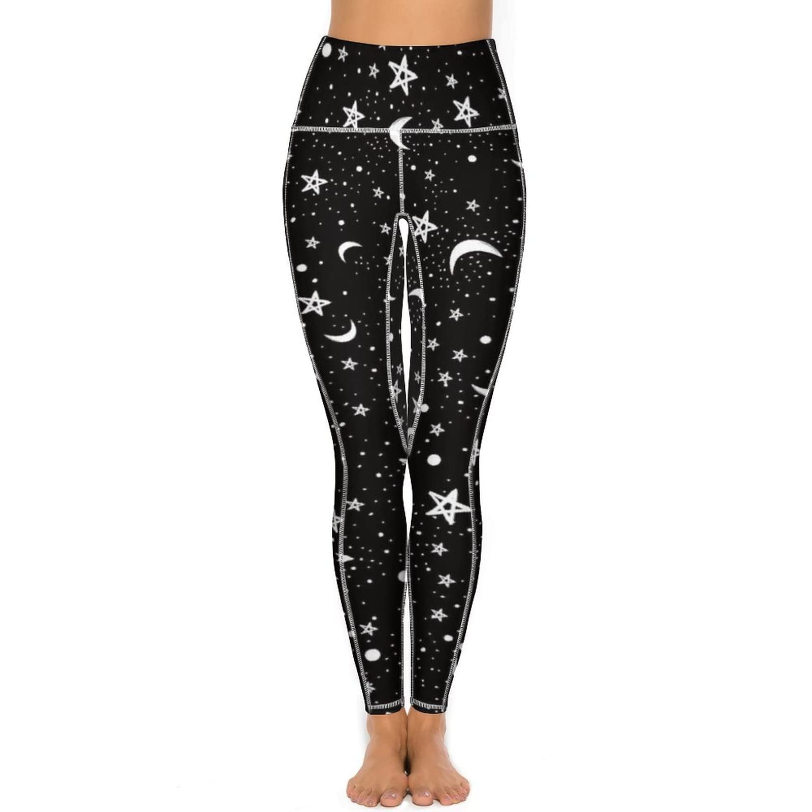 Bagea-Ka Moon and Star Pattern High Waisted Leggings for Women Yoga Pants with Pocket Workout Sports Athletic
