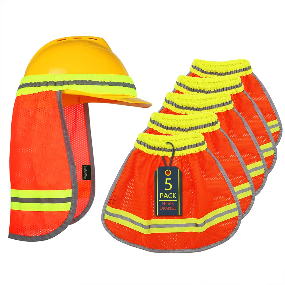 Evridwear High Visibility Neck Sun Shield with Reflective Stripe, Safety Hard Hat Shade with Breathable Mesh Elastic Band for Construction, Outdoor
