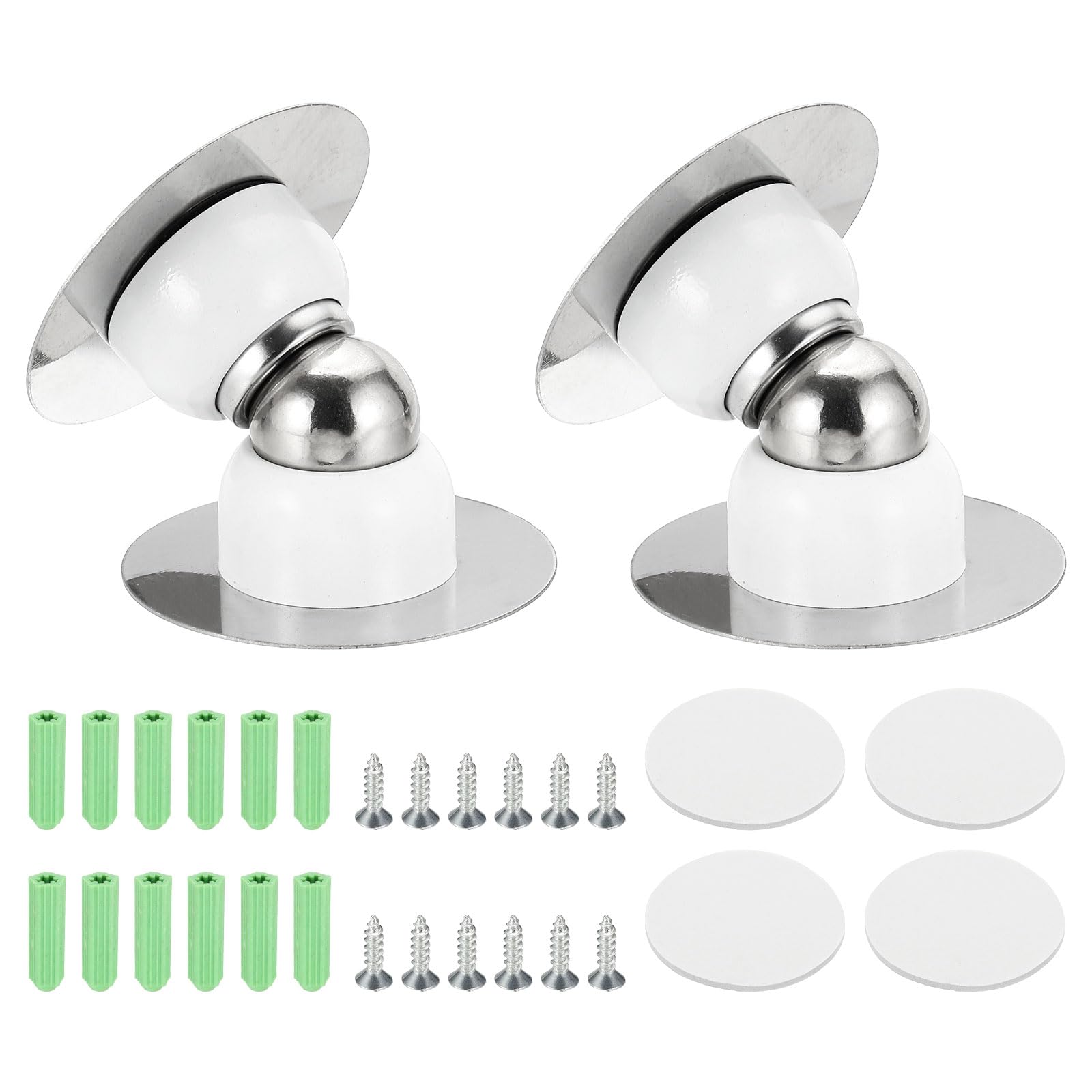 sourcing map 2PCS 1.9" Magnetic Door Stoppers, Wall Floor Mounted Magnetic Door Catch Holder, Stainless Steel Door Stops for Bedroom, Bathroom, Kitchen, Office, White