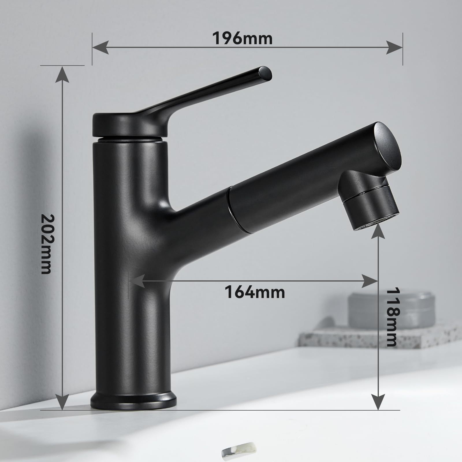 CECIPA Rubinetto Bagno Lavabo Nero con Doccia Estraibile lavaggio capelli | Miscelatore Lavabo Bagno 2 Modalità Getto, Rubinetto ad Alta Pressione per Lavandino Bagno,Nero
