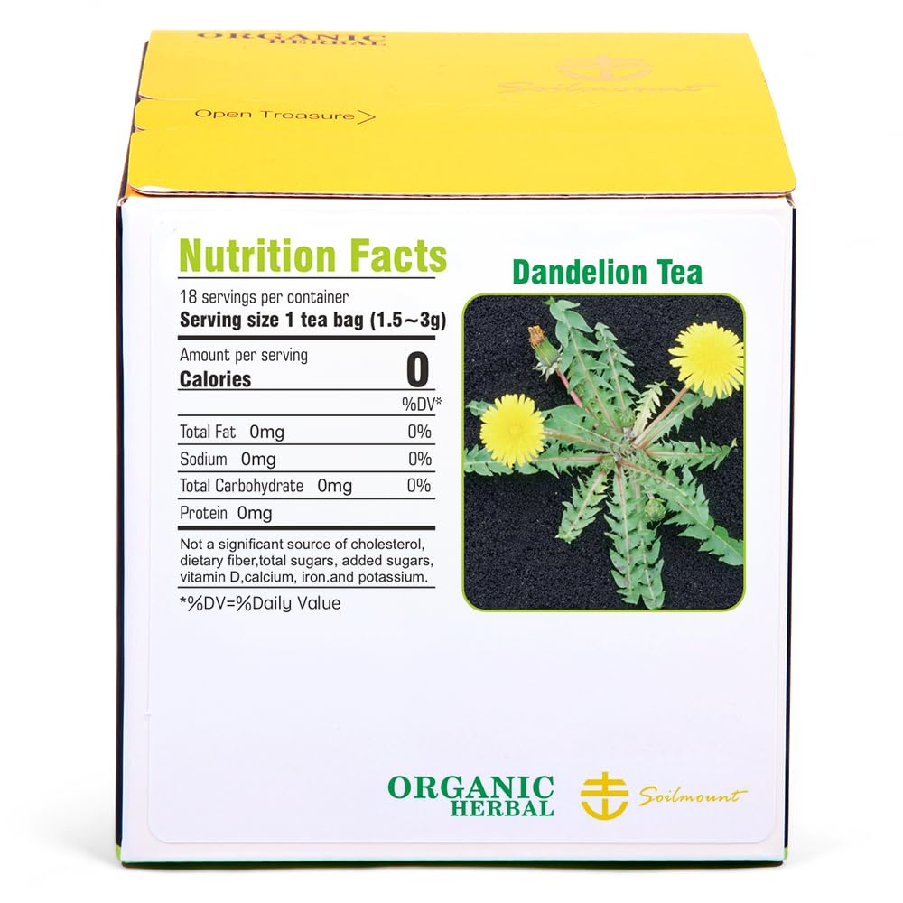 Soilmount - Dandelion Tea - |Dandelion Leaves|pu gong ying|蒲公英| - Pure Herbal Tea - Natural, Organic, Non-GMO, Clean Ingredients, Caffeine Free (18 Tea Bags, Box 1) - Image 2