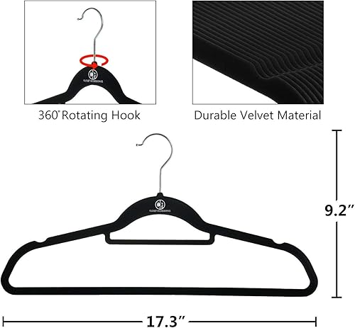 Miniatura 5 de Perchas de terciopelo negro, ultra delgadas que ahorran espacio, muescas, barra de corbata, gancho giratorio, paquete de 30, con 20 clips de