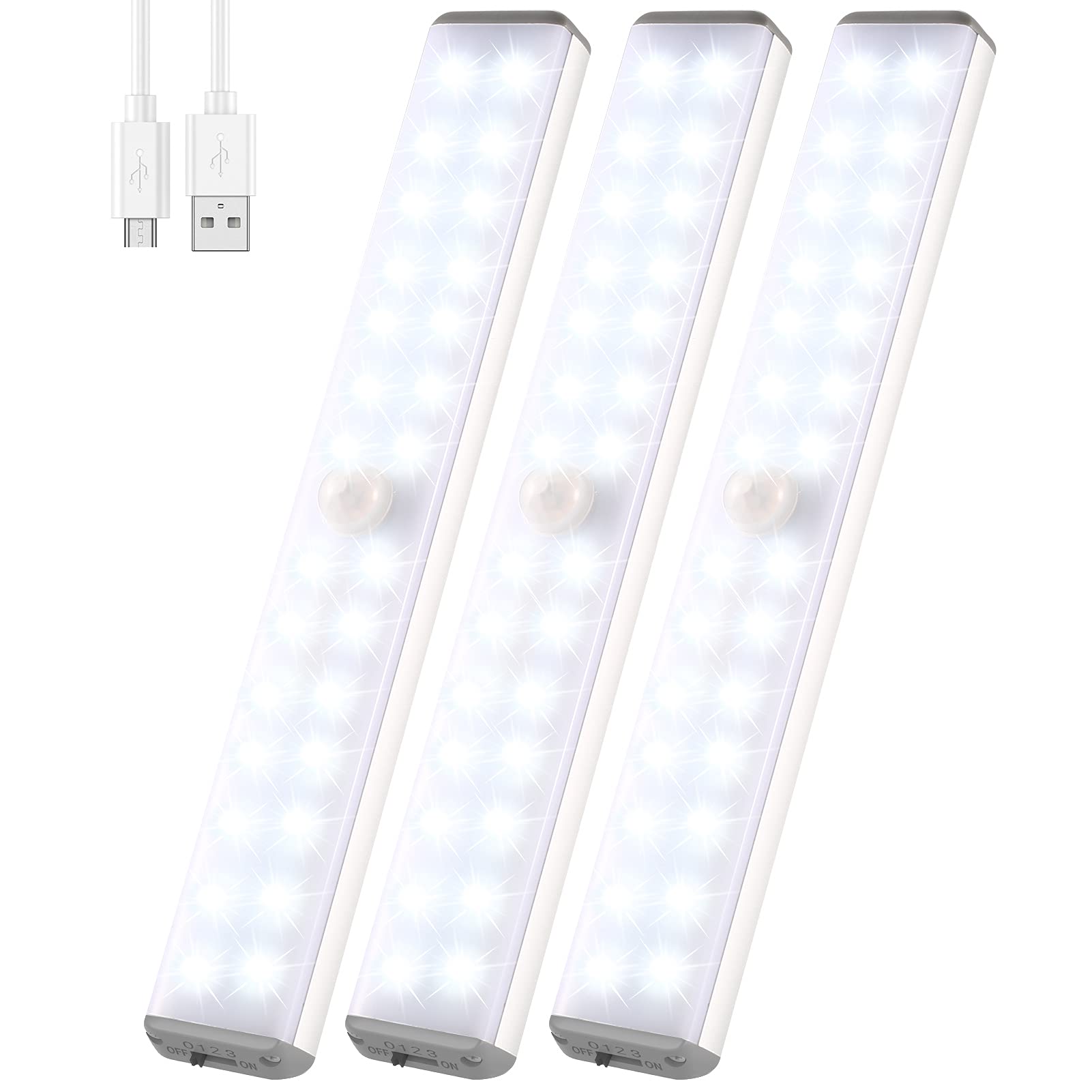 Vcy Cold White-3 Pack Under Cupboard Light,28Led Motion Sensor Light Indoor Closet Wireless Kitchen Lights Cabinet Undercounter Lighting Rechargeable Battery Powered Bedroom Night Homelife Stick On For Shelf Stair