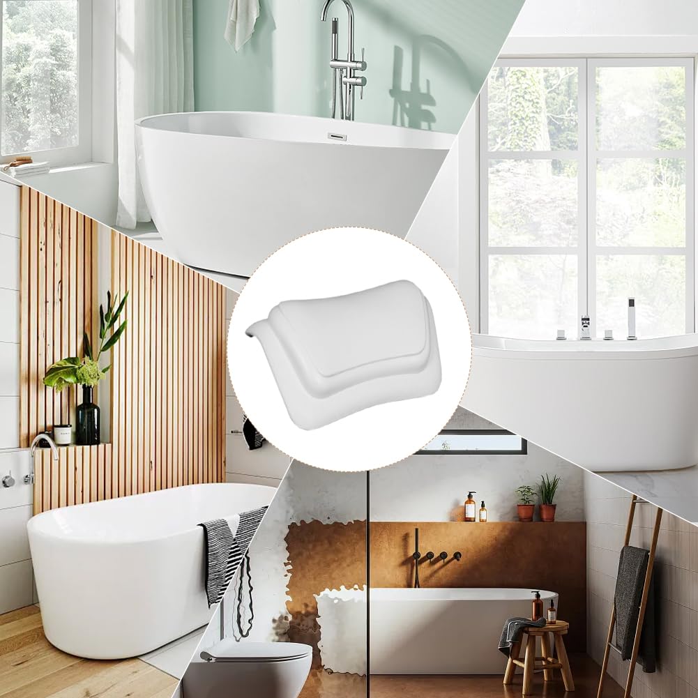 Cojín para bañera con ventosas negro, cómoda alfombrilla de burbujas para bañera y jacuzzi, almohada ergonómica para el cuello para bañera (blanco)