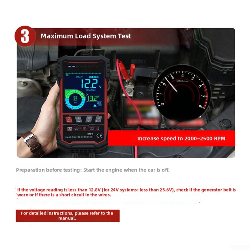 Tester digitale per batterie per veicoli da 12 V 24 V con display da 3,2 pollici, rilevamento della tensione di capacità CCA AH, per gel AGM per supporto EFB, alimentazione di tipo C, per