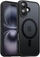 JETech Capa Magnética para iPhone 16 6,1 Polegadas Compatível com MagSafe, Case de Telefone Fina e à Prova de Choque com Capinha Parte Traseira Fosca Translúcida (Preto)