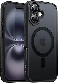 JETech Capa Magnética para iPhone 16 6,1 Polegadas Compatível com MagSafe, Case de Telefone Fina e à Prova de Choque com Capinha Parte Traseira Fosca Translúcida (Preto)