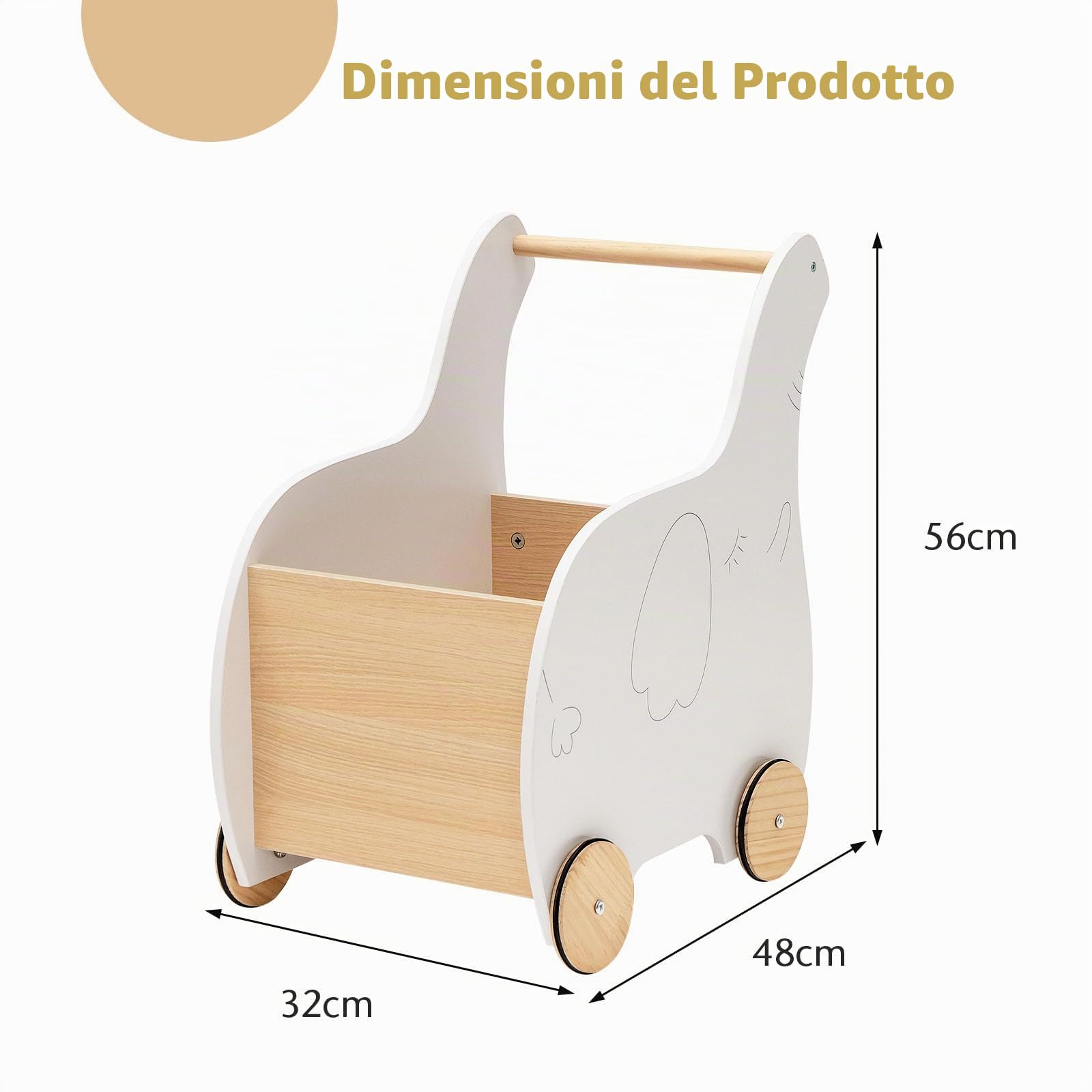 LIFEZEAL Girello per Bambini, Girello Neonato, Baby Walker, in Legno, Primi Passi per Bambini, con Spazio di Archiviazione, Girello Bimba per 12-36 Mesi, Carrello Primi Passi con Ruote, Bianco