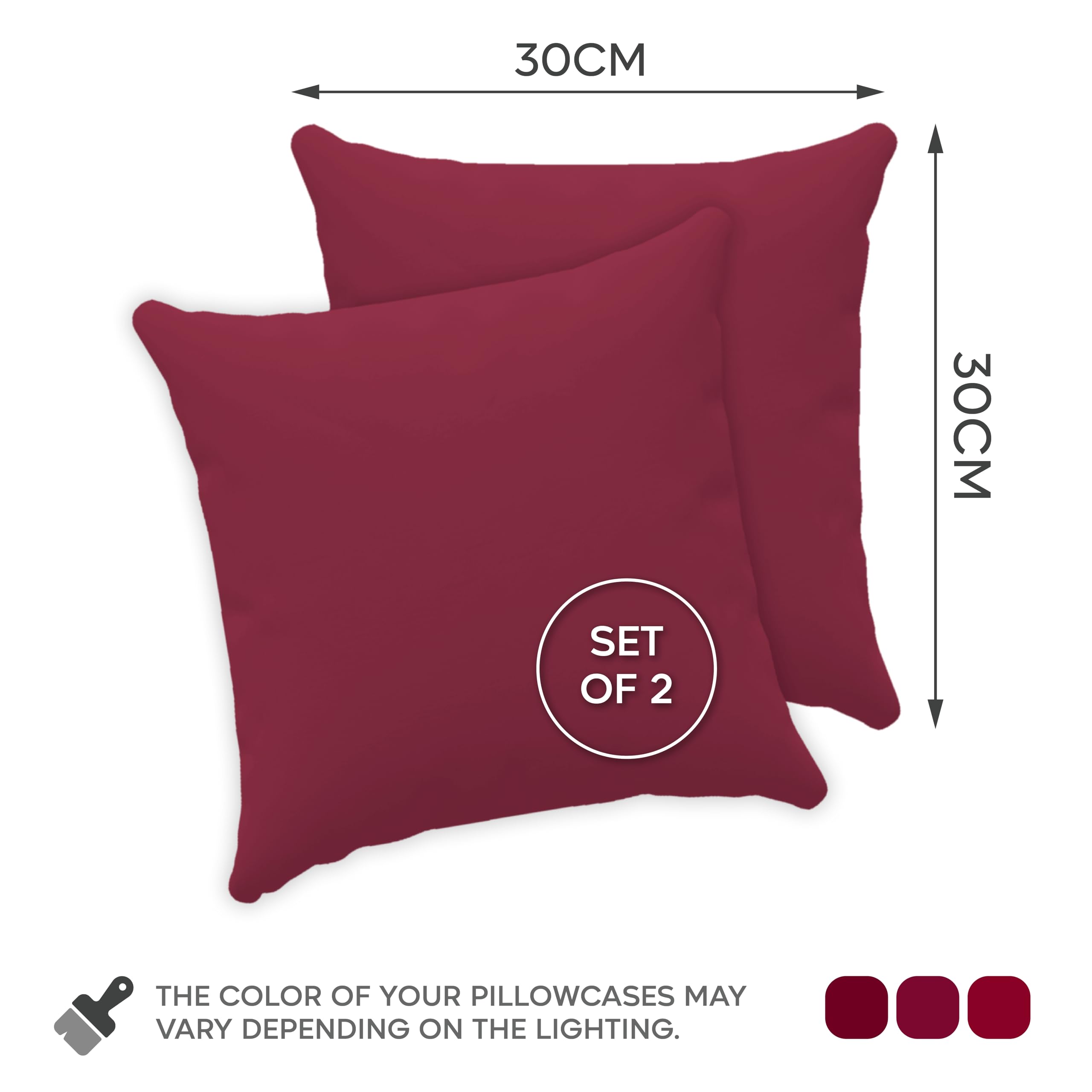 Poszewka Twinzen® 30x30 cm (zestaw 2 szt.) - 100% bawełna Jersey 150 GSM - Burgundowa - Poszewka 30x30 cm - Poszewka na poduszkę zapinana na zamek błyskawiczny - Certyfikat Oeko-Tex