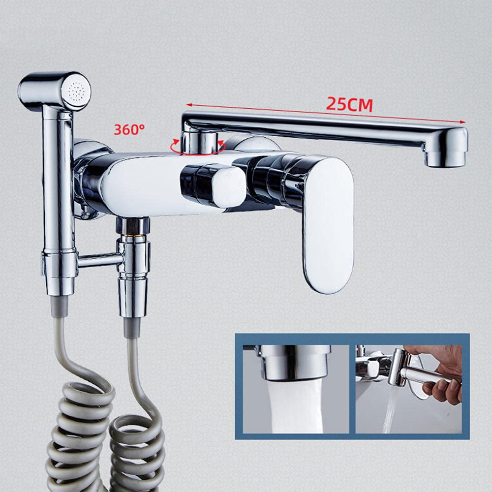 Miscelatore Rubinetto Cucina a Muro con Doccetta Estraibile Bagliore Miscelatore Lavello Cucina Girevole a 360° Rubinetto Miscelatore Rubinetti da Muro-Chrome-B._20 Cm
