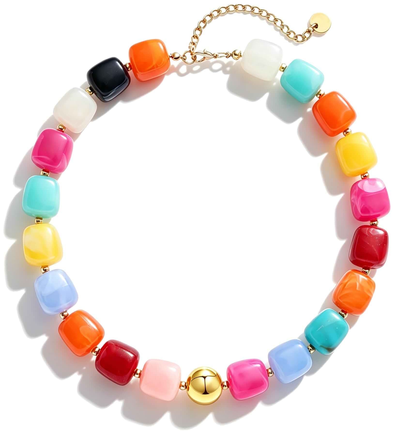 Chunky Beaded Necklace for Women Oversized 20MM Big Colorful Bead Choker Necklaces Boho Statement Square Acrylic Necklace Adjustable Handmade Summer Beach Jewelry