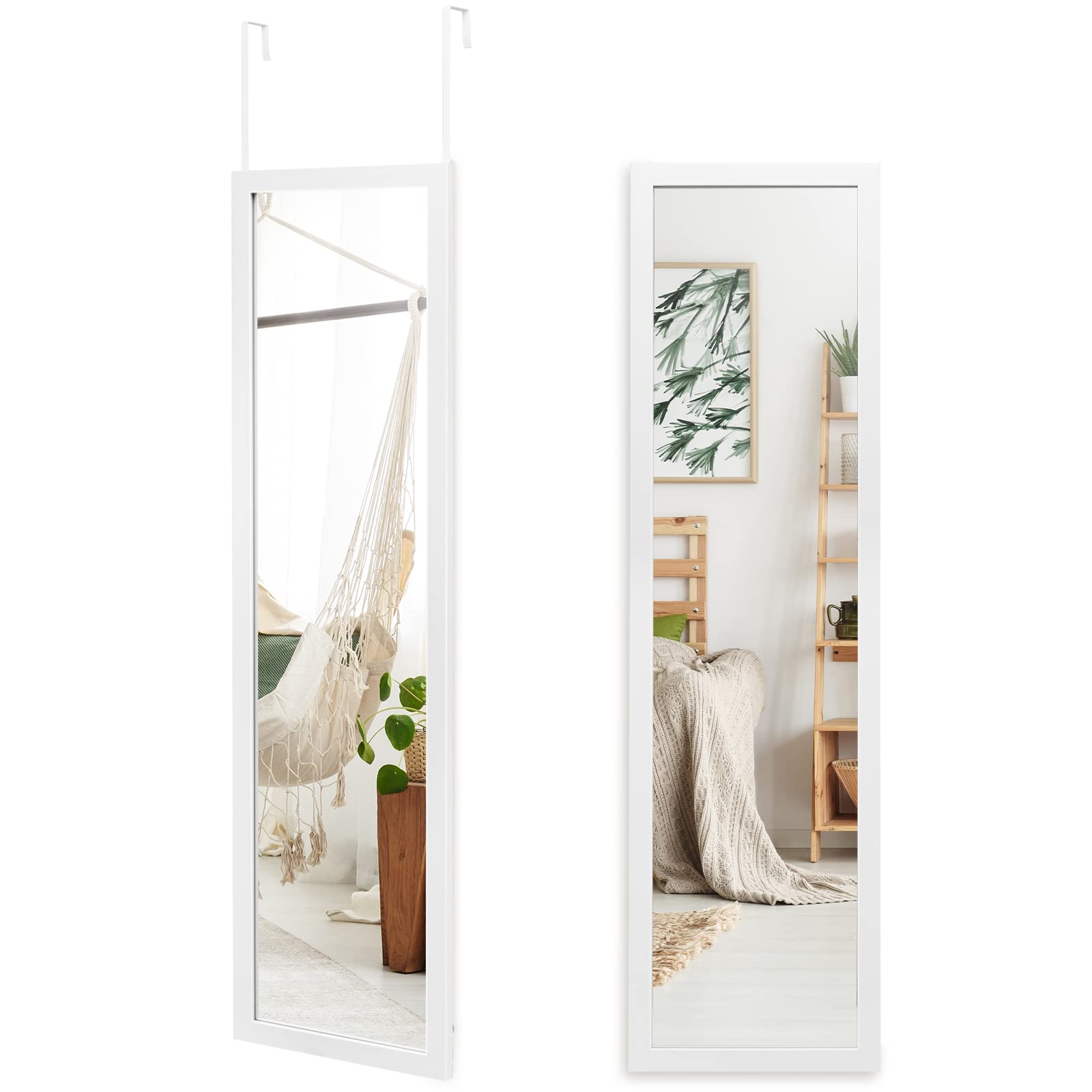 RELAX4LIFE Specchio da Parete a Figura Intera 119 x 33cm, Specchio Rettangolare, da Appendere Sopra la Porta, Specchio Moderno per Camera da Letto, Spogliatoio e Ingresso (Bianco)