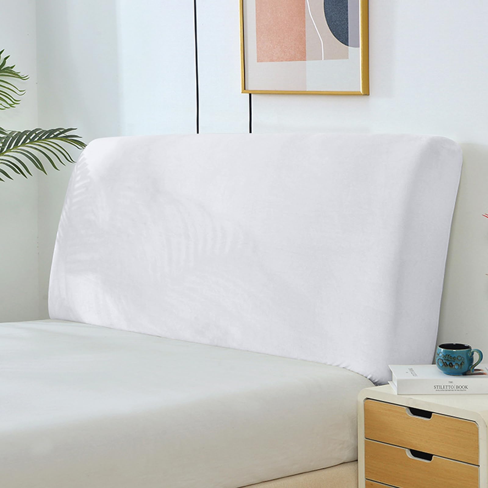 Yidaxing Cubre Cabecero de Cama, Suave Tejido de Terciopelo Elástico Antipolvo, Funda Protectora Antipolvo para Cabecero de Dormitorio Tapizado (150-170cm,Blanco)