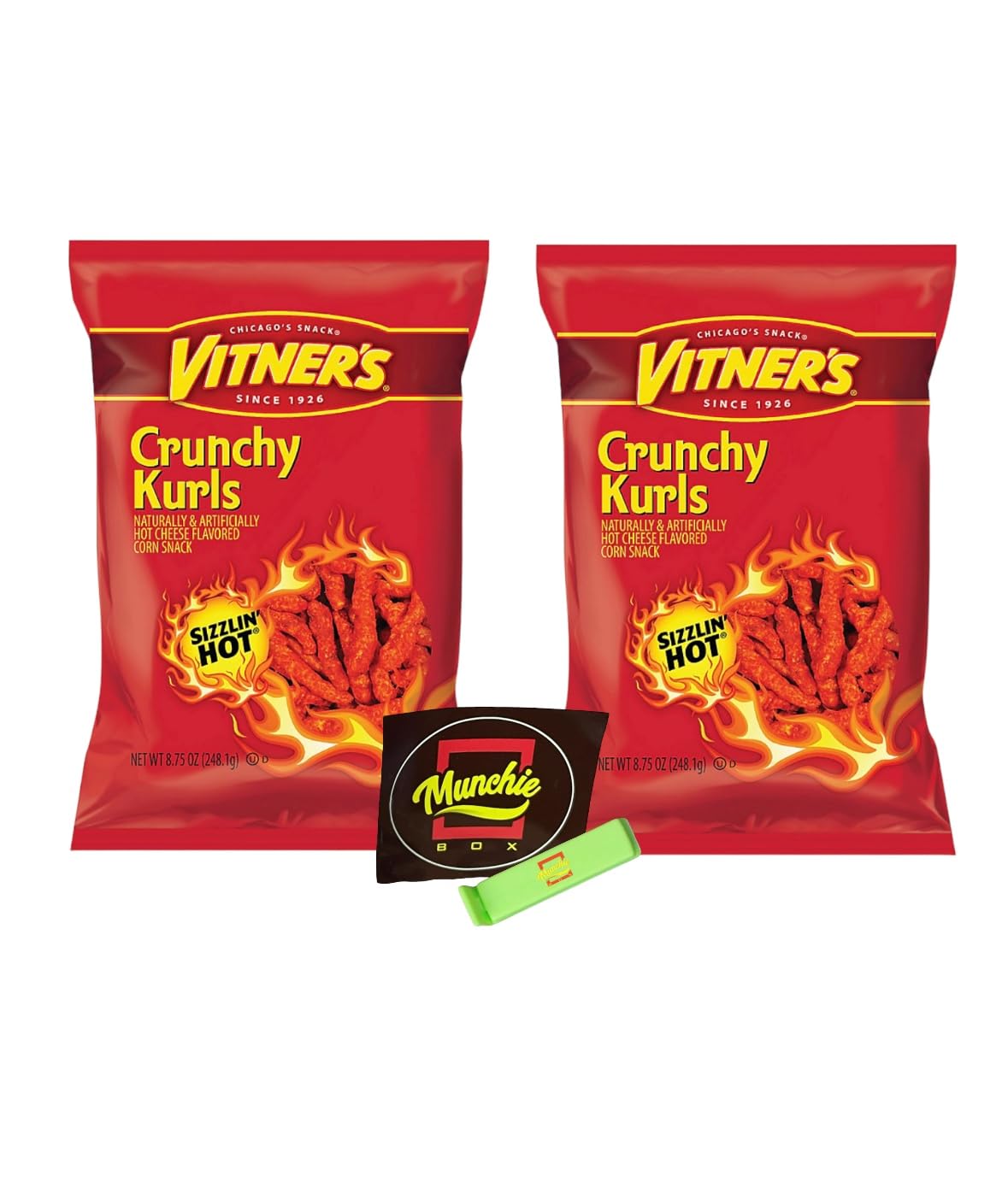 Munchie Box VITNER'S Krunchy Kurls An old Chicago Original flavor, The Munchie box Bundle (Pack of ( 2 ) 8.75 oz Bags)