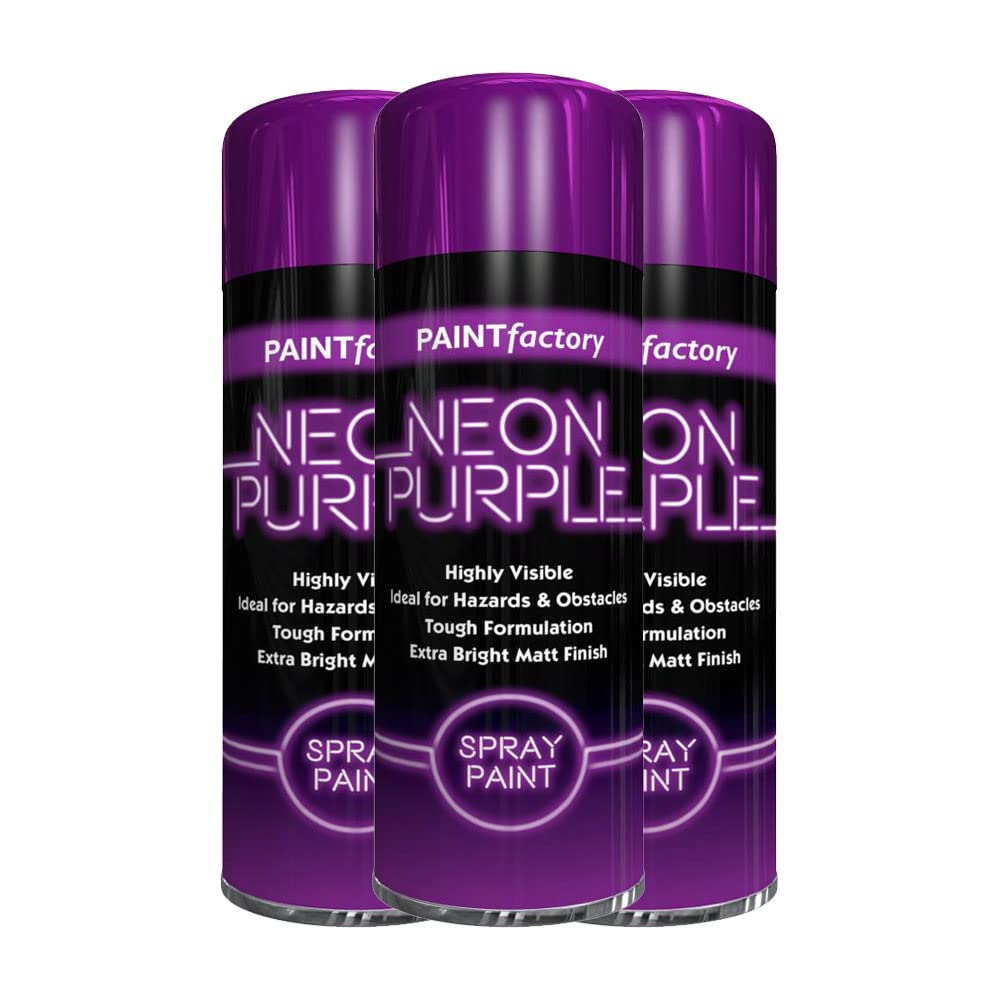 Classic Signature - 3 x Neon Purple 200ML, Spray Paint Aerosol Fluorescent Bright Graffiti (Banksey) Matt Finish