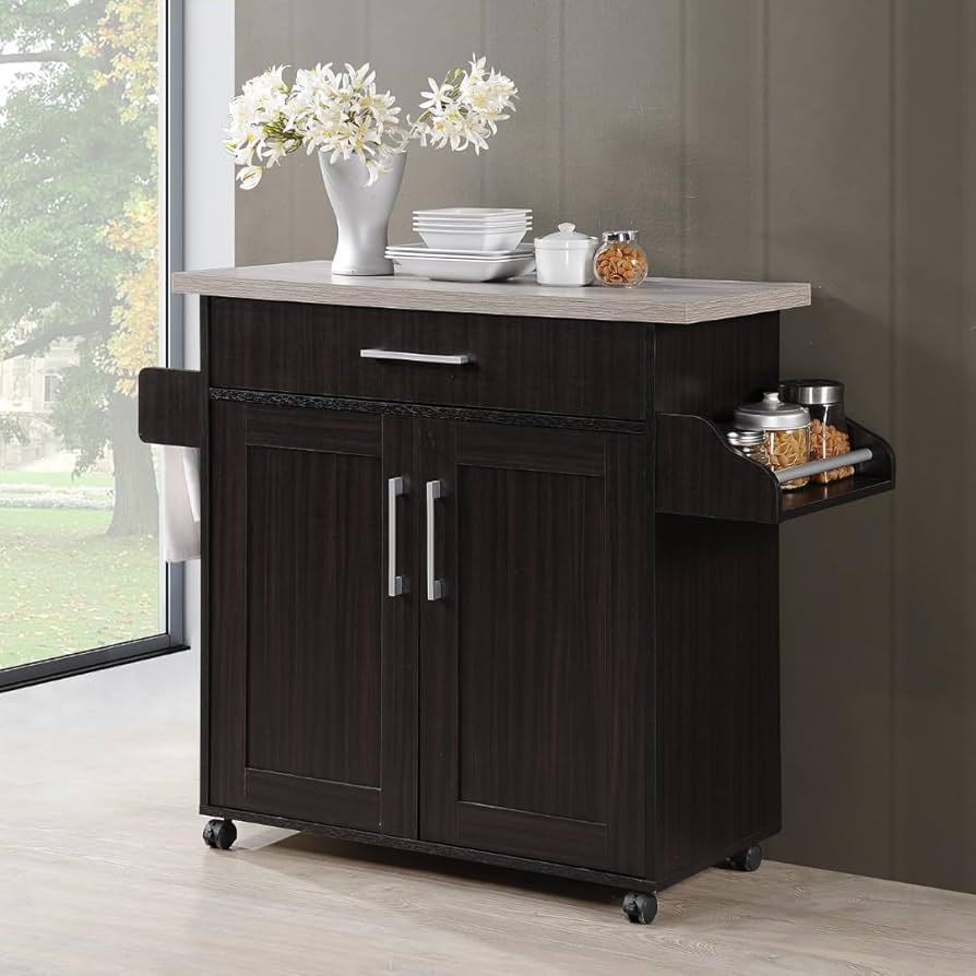 Amazon|Hodedah キッチンアイランド チョコレート/グレー(トップ Amazon|Hodedah キッチンアイランド チョコレート/グレー(トップ