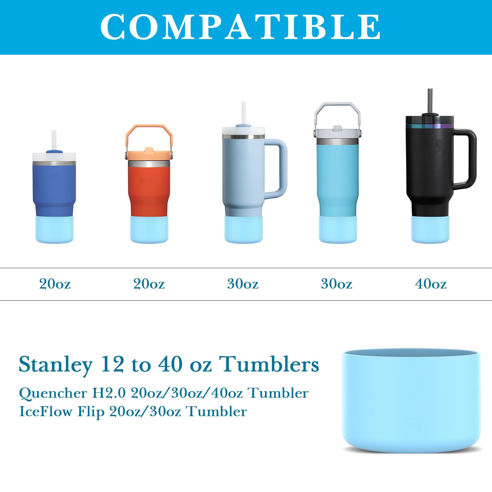 Linkidea 2 Pack Water Bottle Boot Compatible with Stanley Quencher H2.0 20oz/30oz/40oz, IceFlow Flip 20oz/30oz Tumbler - Image 3