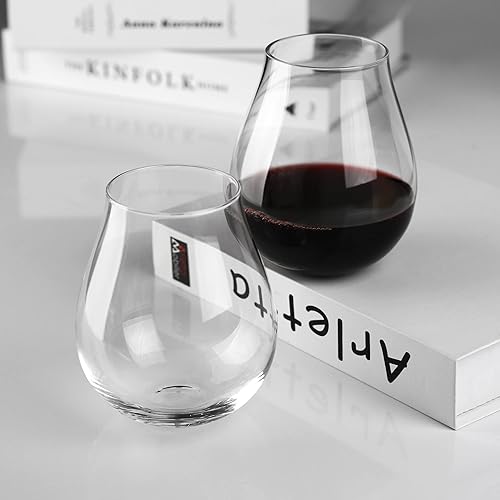 Miniatura 3 de LUXU Copas de vino (22 onzas líquidas) sin tallo, juego de 2 copas de vino rojo y blanco de cristal de lujo, sopladas a mano, copa de diseño del