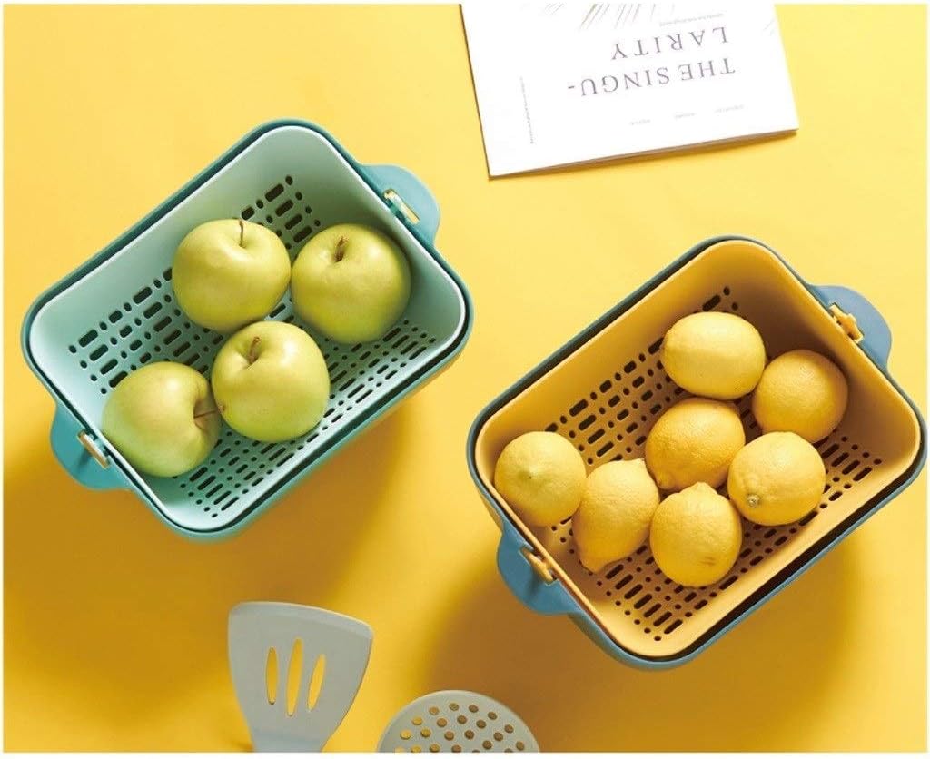 Multifunctional Kitchen Rolling Colander,Strainer with Handle,Double Layered Basket for Pasta or Washing Fruits Vegetables Salads(C)