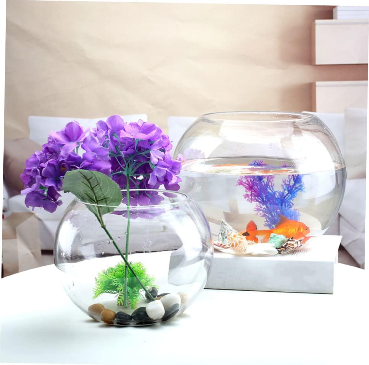 Cabilock Glass Fish Bowl Transparent Aquarium for Small Fish Decorative Desktop Tank for Home Office Design for and Water Plants Compact