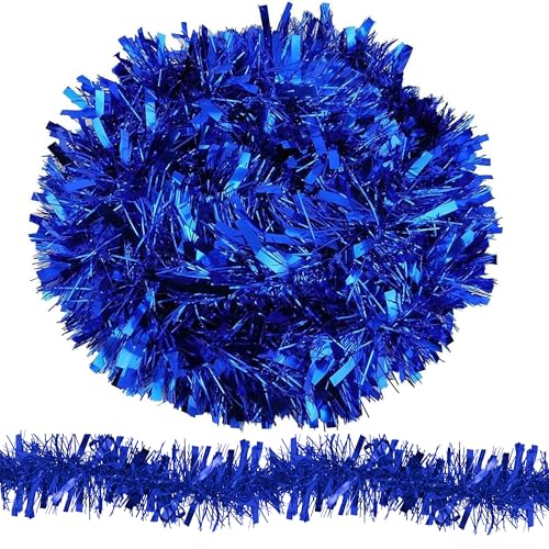WedDecor 6ft Blue Christmas Tinsel Garland for Christmas Tree Decorations Chunky Tinsel Garland for Home Xmas Tree Decorations Events Party Supplies Pack of 1