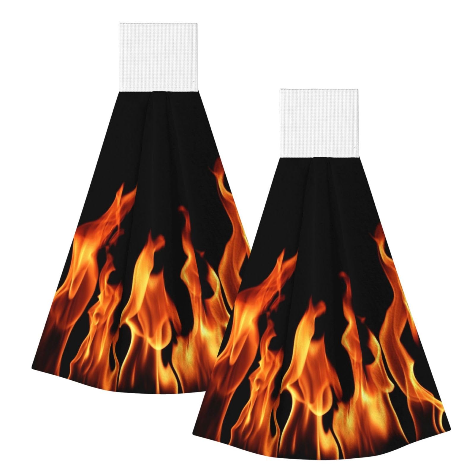 DOPKLNA Burning Flame Print Multicolor, 2 Pcs Hanging Coral Fiber Hand Towels for Bathroom, Absorbent Kitchen Towels
