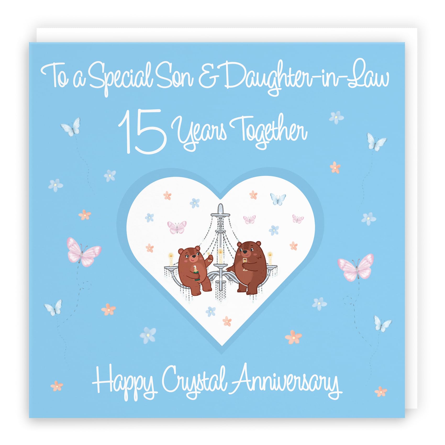 Hunts England, Son & Daughter-in-Law 15th Anniversary Card, 15 Years, Crystal Anniversary, Romantic Meadows, Fun Card