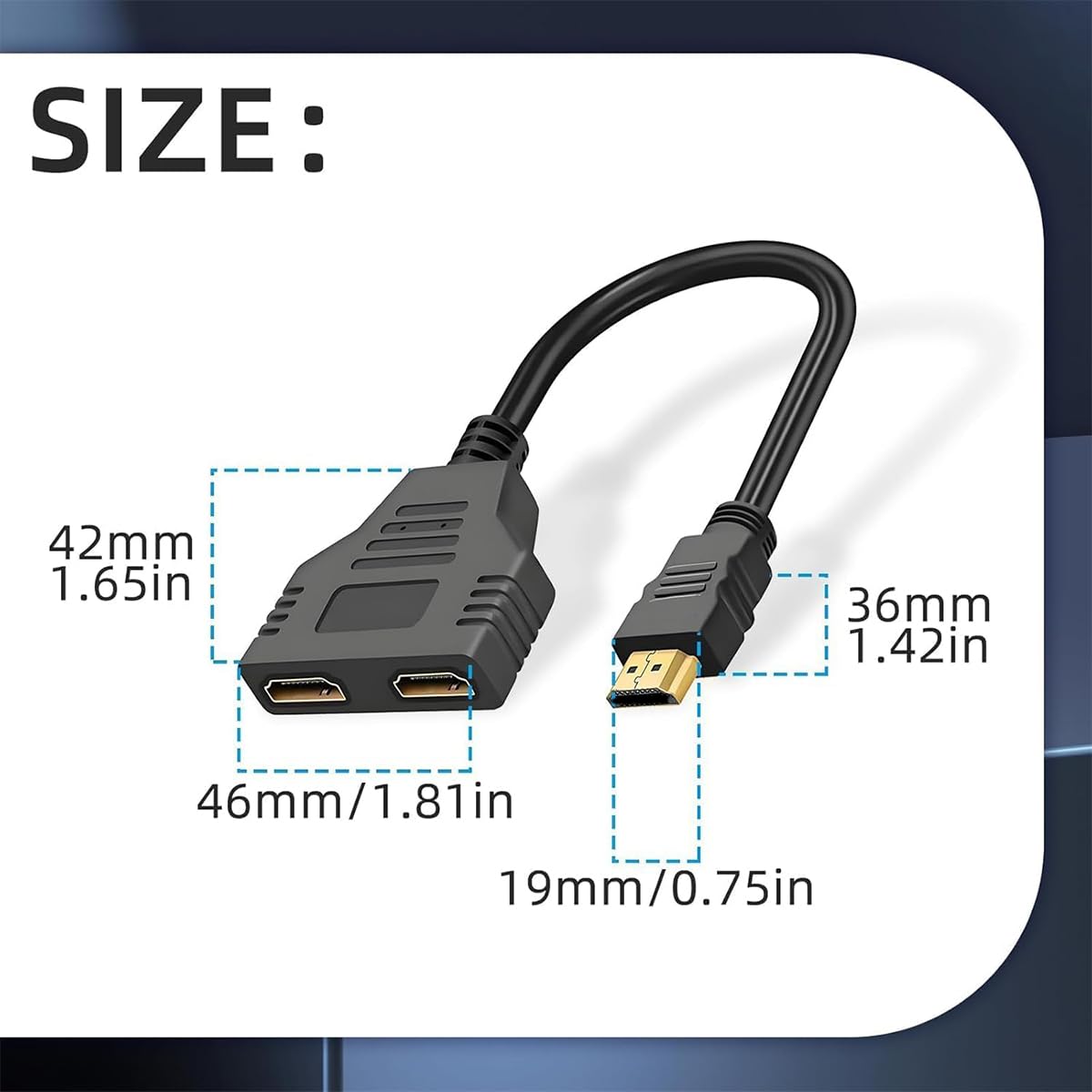 Cable adaptador HDMI divisor 1 en 2 salidas, divisor HDMI macho a HDMI doble hembra de 1 a 2 vías para HD, LED, LCD, TV, compatible con dos televisores del mismo tamaño al mismo tiempo, solo el espejo
