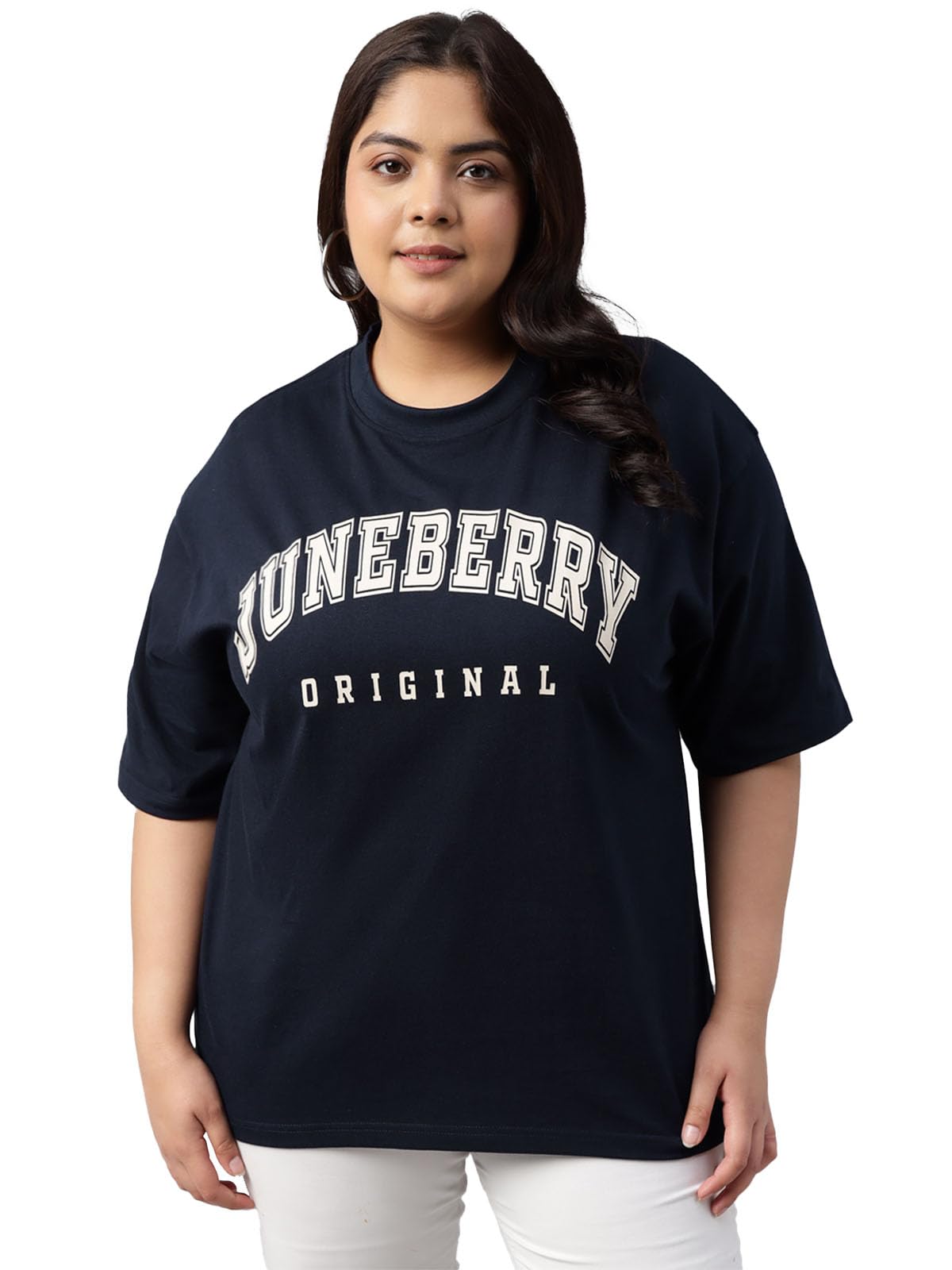 JUNEBERRY® 100% Pure Cotton Oversized Baggy Fit Cool Front Chest Graphic Printed Half Sleeve Plus Size T-Shirt for Women & Girls (Sizes: 2XL to 5XL)