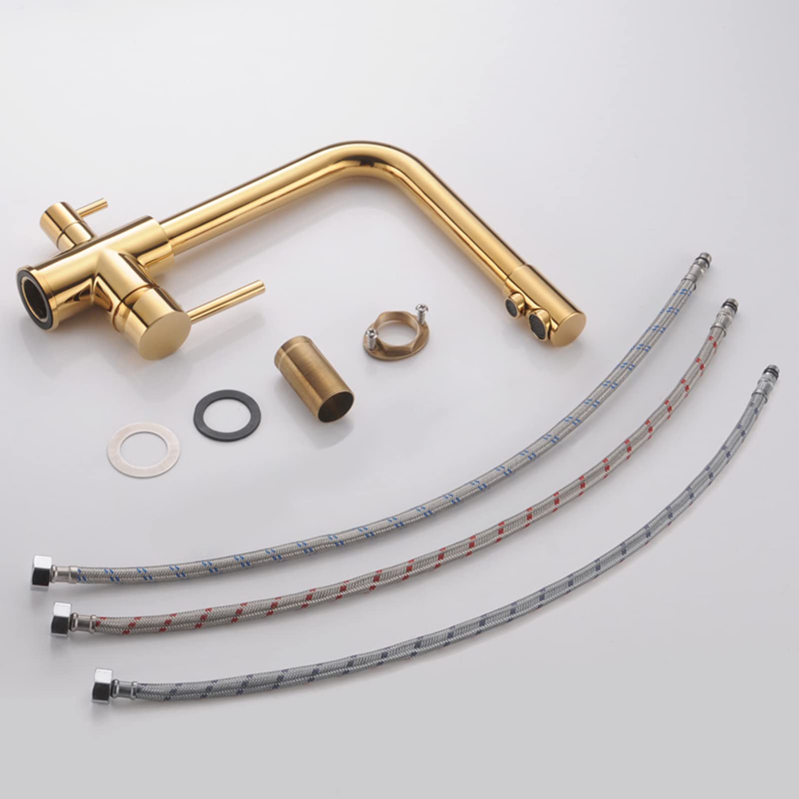 3 Way Kitchen Sink Tap Drinking Water Kitchen Tap Solid Brass Double - View #11