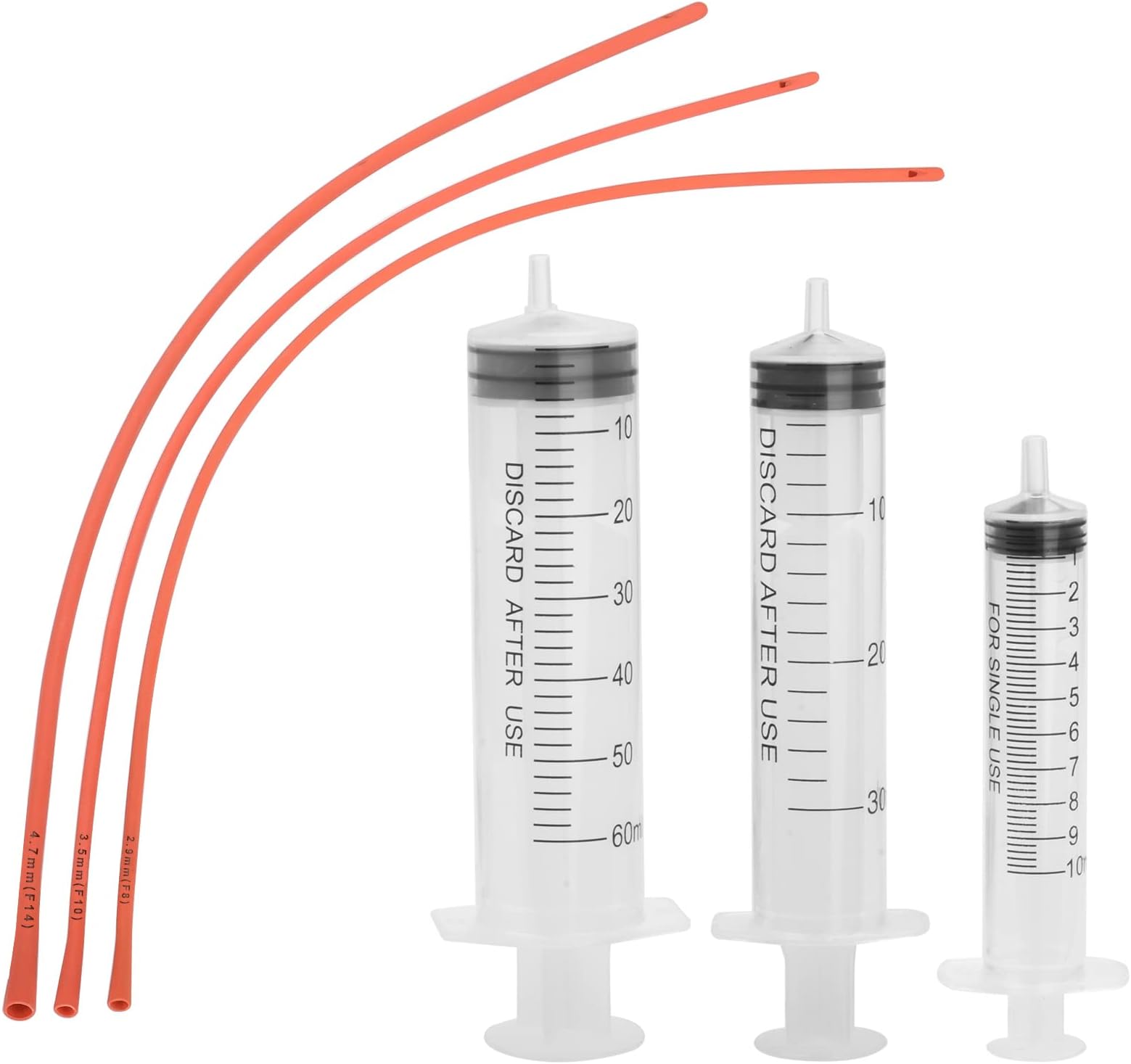 Pet Feeding Supplies Kit-3 Pack Red Rubber Feeding Tube(8Fr, 10Fr, 14Fr) With 3 Pack 10/30/60 Ml Syringes For Lamb,Goat,Sheep,Puppy,Kitten Whelping Feeding Watering