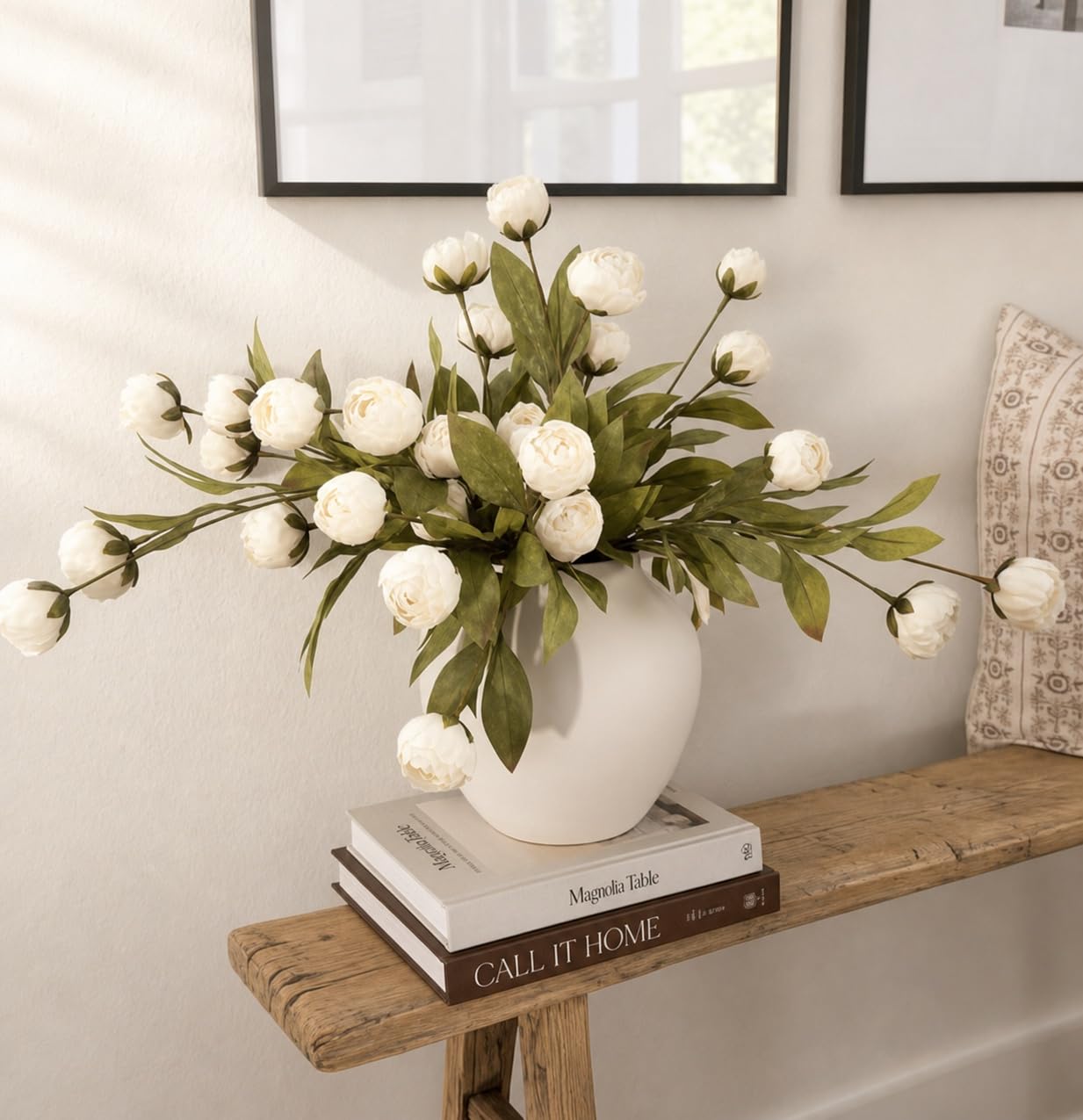Laelfe Faux Silk White Peony Stems, 6 Bundles, 68 cm