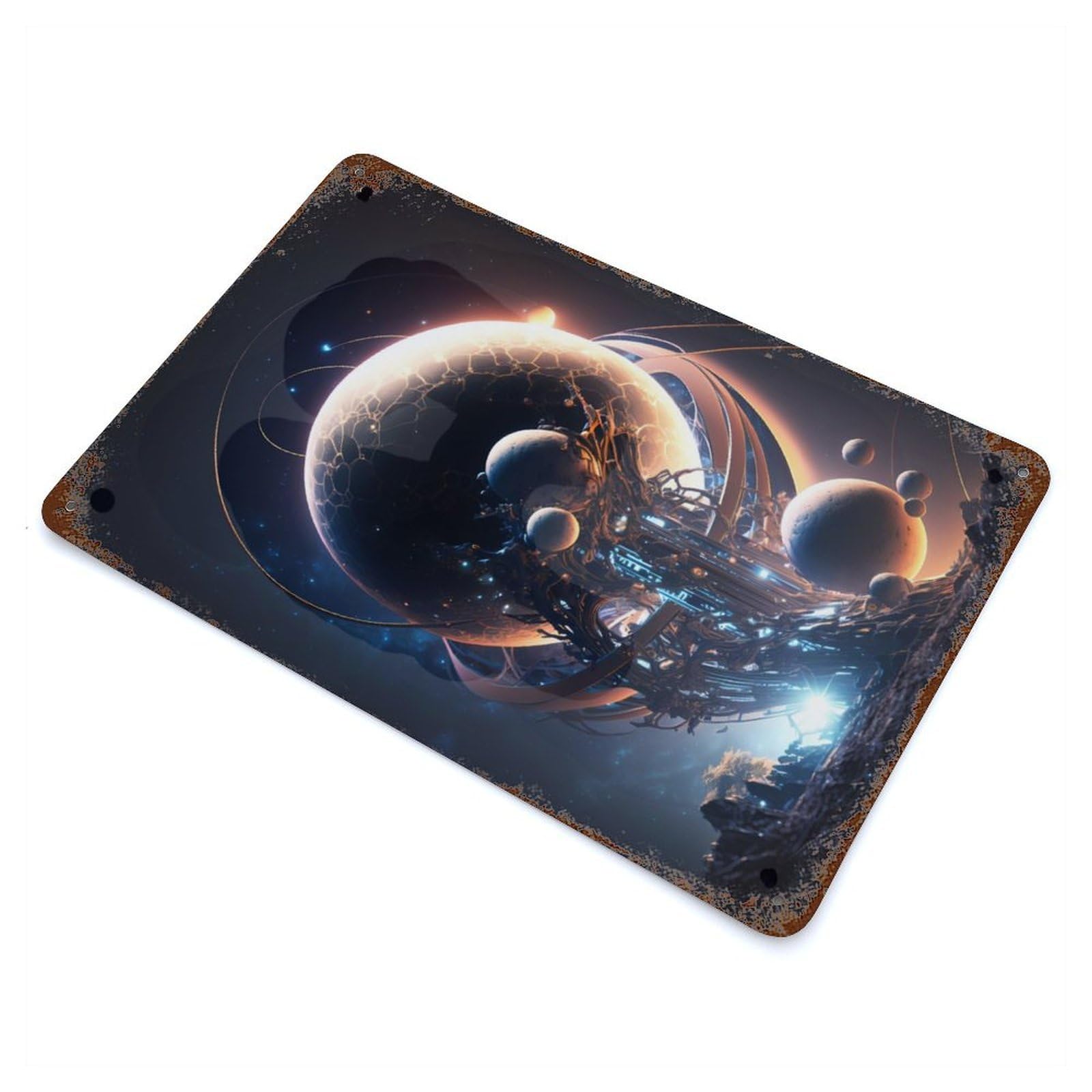Cosmic Frontier 11.8"x7.9" Rustic Tin Plaque, Novelty Wall Decor for Living Room, Hallway And Home Decor