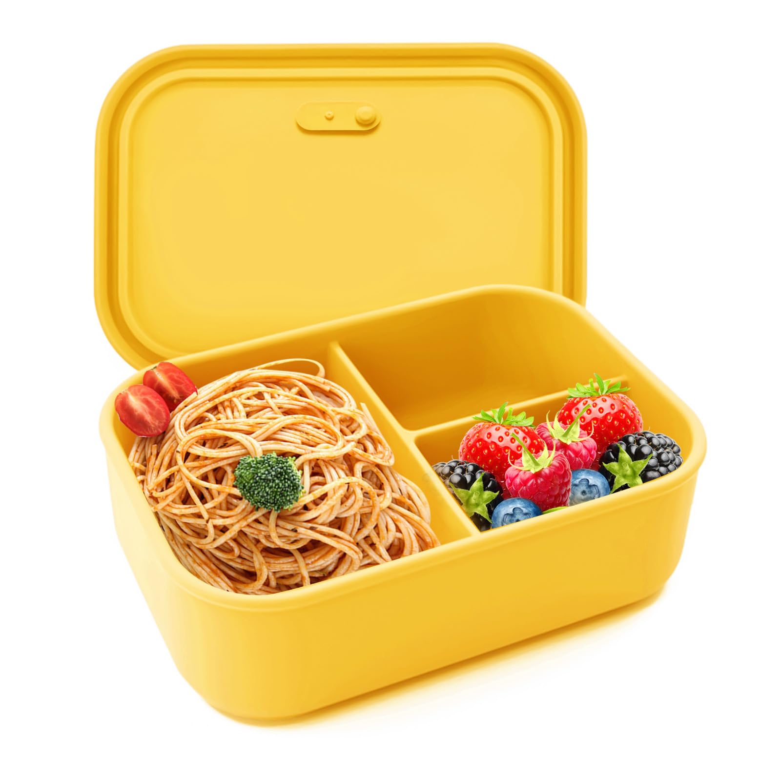 YushengTai Brotdose mit Fächern, Silikon Brotdose, Lunchbox Silikon Brotdose, Brotdose mit 3 einzeln versiegelten Fächern, BPA freie, Mikrowellen Spülmaschinenfest, Blau (Gelb)