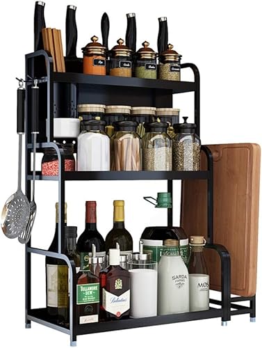 JYXCOSHELF - Estantería de cocina, acero inoxidable negro montado en la pared, estante de almacenamiento multifunción de tres capas para especias,