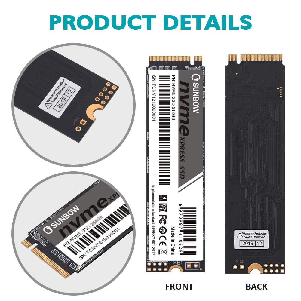 TCSUNBOW 512GB PCIe 3.0 (Up to 2500 MB/s) NVMe M.2 Internal Solid
