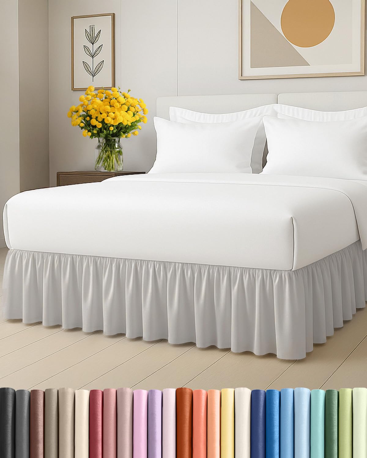 bedskirt king size ruffle - 15 inch drop dust ruffle bed skirt with platform - ultra-soft, easy fit, premium hotel quality - wrinkle and fade resistant - for women, men, kids and teens - french grey