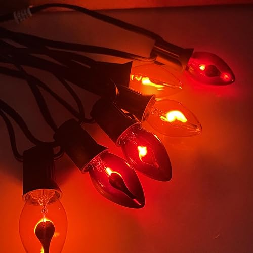 Miniatura 7 de Cadena de llama transparente C7 de 25 pies para exteriores e interiores, para Navidad, Halloween, 25 bombillas C7 (más 2 bombillas adicionales) 1 W,