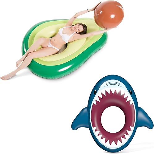 Jasonwell Juego de flotadores inflables de aguacate y tiburón con bola